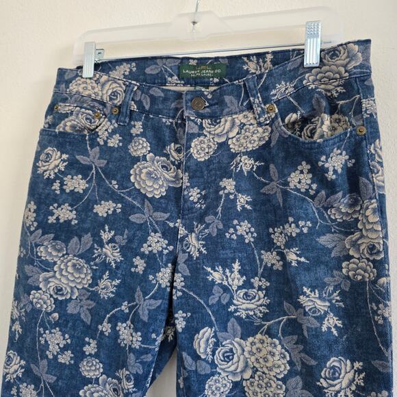 Vintage Ralph Lauren/ Lauren Jeans Floral Print Denim Straight Ankle Size 12 - Picture 2 of 9